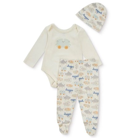 Mothercare Erkek Bebek Body-Alt-Şapka Hayvan Baskılı Çıtçıtlı Bisiklet Yaka Long Sleeve Patikli