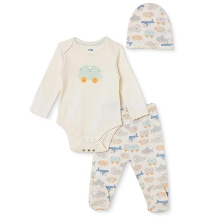 Mothercare Erkek Bebek Body-Alt-Şapka Hayvan Baskılı Çıtçıtlı Bisiklet Yaka Long Sleeve Patikli