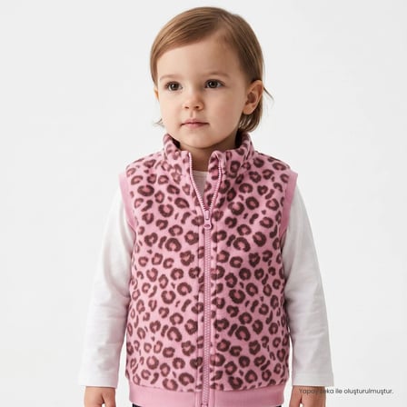 HelloBaby Kız Bebek Polar Yelek Leopar Baskılı Fermuarlı Dik Yaka Atlet
