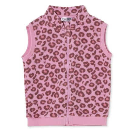 HelloBaby Kız Bebek Polar Yelek Leopar Baskılı Fermuarlı Dik Yaka Atlet