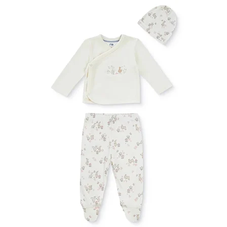 Mothercare Kız Bebek Zıbın-Şapka-Alt Hayvan Baskılı Çıtçıtlı V Yaka Long Sleeve Patikli