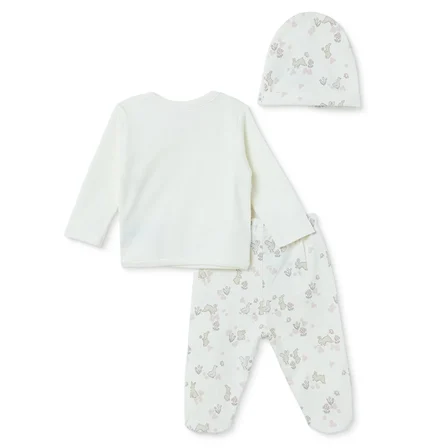Mothercare Kız Bebek Zıbın-Şapka-Alt Hayvan Baskılı Çıtçıtlı V Yaka Long Sleeve Patikli