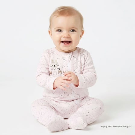 HelloBaby Kız Bebek Tulum Puantiye Baskılı Fermuarlı Bisiklet Yaka Uzun Kol Patikli
