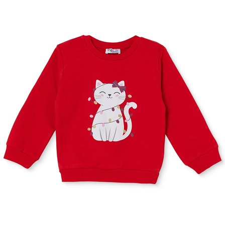 HelloBaby Kız Bebek Sweatshirt Hayvan Baskılı Bisiklet Yaka Uzun Kol