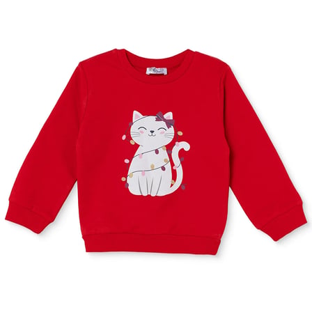 HelloBaby Kız Bebek Sweatshirt Hayvan Baskılı Bisiklet Yaka Uzun Kol