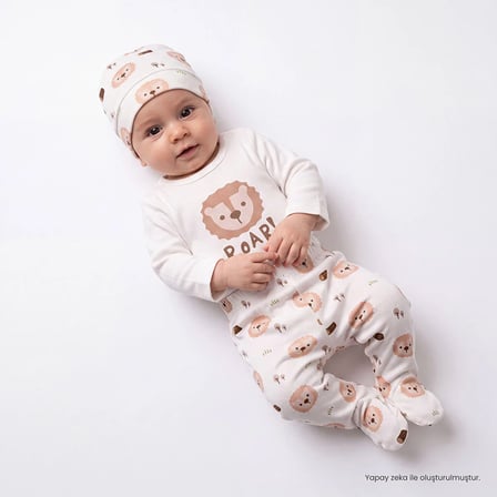 HelloBaby Erkek Bebek Body-Alt-Şapka Hayvan Baskılı Çıtçıtlı Bisiklet Yaka Uzun Kol Patikli