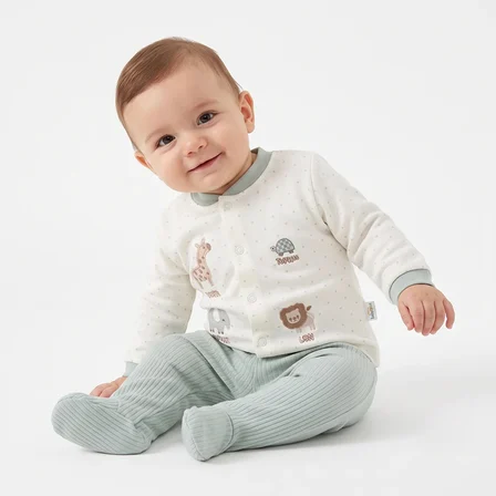 Bebetto Erkek Bebek Hırka-Alt Hayvan Baskılı Çıtçıtlı Bisiklet Yaka Long Sleeve Patikli