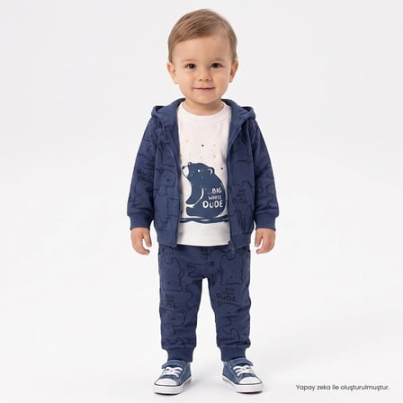 Bebetto Erkek Bebek Sweatshirt-Hırka-Alt Dinozor Baskılı Fermuarlı Bisiklet Yaka Long Sleeve Patiksiz