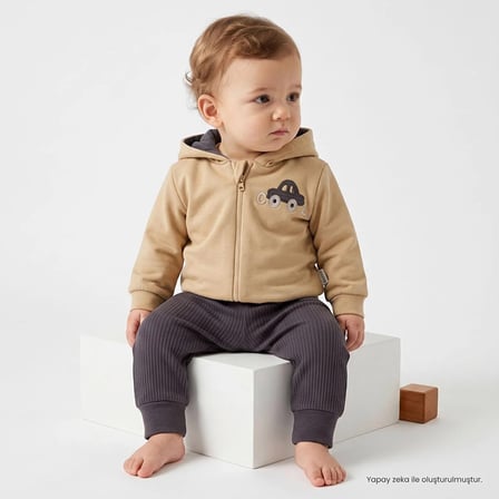 Bebetto Erkek Bebek Sweatshirt-Hırka-Alt Araba Baskılı Fermuarlı Bisiklet Yaka Long Sleeve Patiksiz