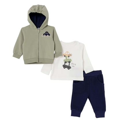 Bebetto Erkek Bebek Sweatshirt-Hırka-Alt Araba Baskılı Fermuarlı Bisiklet Yaka Long Sleeve Patiksiz