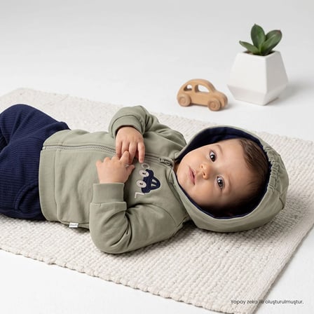 Bebetto Erkek Bebek Sweatshirt-Hırka-Alt Araba Baskılı Fermuarlı Bisiklet Yaka Long Sleeve Patiksiz