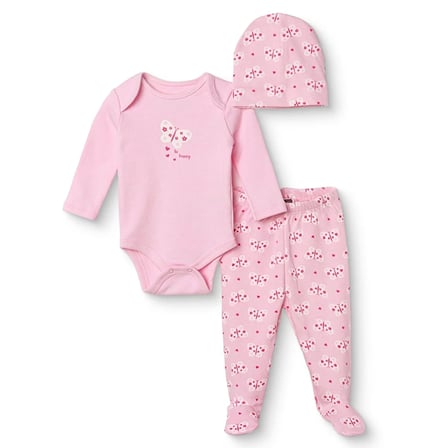HelloBaby Kız Bebek Body-Alt-Şapka Kelebek Baskılı Çıtçıtlı Bisiklet Yaka Long Sleeve Patikli