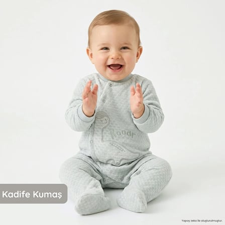 Bebetto Erkek Bebek Kadife Tulum Dinozor Baskılı Çıtçıtlı Bisiklet Yaka Uzun Kollu Patikli