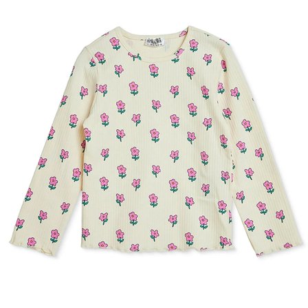 HelloBaby Kız Bebek Tişört Çiçek Baskılı Bisiklet Yaka Long Sleeve