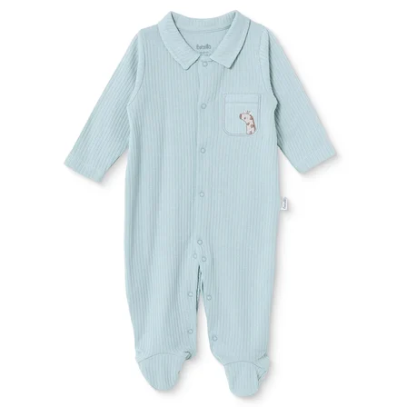 Bebetto Erkek Bebek Tulum Hayvan Baskılı Çıtçıtlı Gömlek Yaka Long Sleeve Patikli