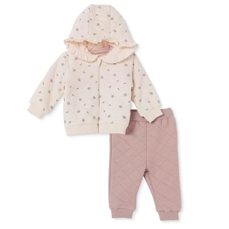 Bebetto Kız Bebek Sweatshirt-Hırka-Alt Çiçek Baskılı Fermuarlı Bisiklet Yaka Long Sleeve Patiksiz