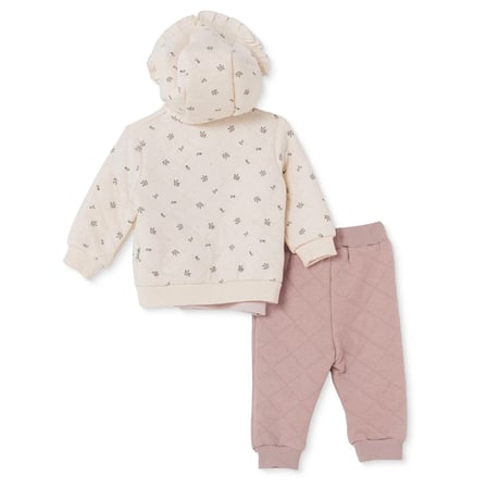 Bebetto Kız Bebek Sweatshirt-Hırka-Alt Çiçek Baskılı Fermuarlı Bisiklet Yaka Long Sleeve Patiksiz