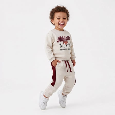 HelloBaby Erkek Bebek Eşofman Takımı Hayvan Baskılı Fermuarlı Bisiklet Yaka Long Sleeve Ribanalı