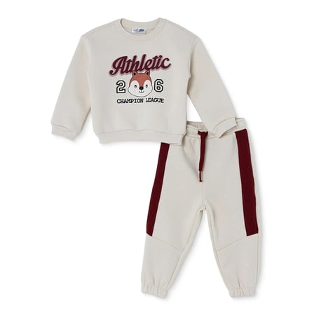 HelloBaby Erkek Bebek Eşofman Takımı Hayvan Baskılı Fermuarlı Bisiklet Yaka Long Sleeve Ribanalı