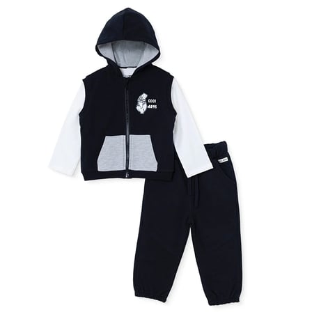 HelloBaby Erkek Bebek Eşofman Takımı Ayı Baskılı Fermuarlı Bisiklet Yaka Long Sleeve Ribanalı