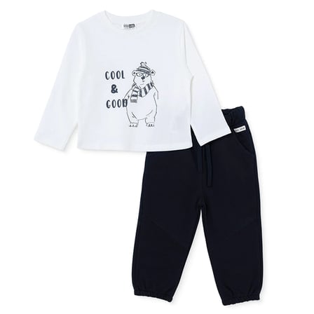 HelloBaby Erkek Bebek Eşofman Takımı Ayı Baskılı Fermuarlı Bisiklet Yaka Long Sleeve Ribanalı