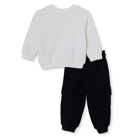 HelloBaby Erkek Bebek Eşofman Takımı Ayı Baskılı Bisiklet Yaka Long Sleeve Ribanalı