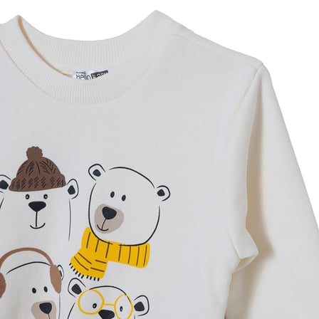 HelloBaby Erkek Bebek Eşofman Takımı Ayı Baskılı Bisiklet Yaka Long Sleeve Ribanalı