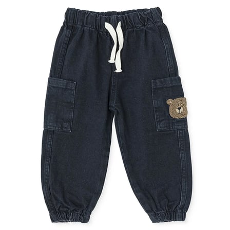 HelloBaby Erkek Bebek Denim Pantolon Ayı Baskılı Bağcıklı Lastikli