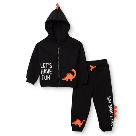 HelloBaby Erkek Bebek Eşofman Takımı Dinozor Baskılı Fermuarlı Kapüşonlu Long Sleeve Ribanalı