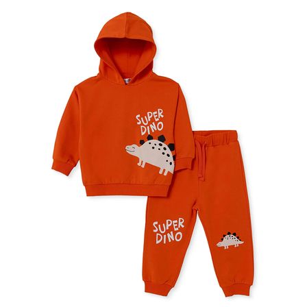 HelloBaby Erkek Bebek Eşofman Takımı Dinozor Baskılı Bağcıklı Kapüşonlu Long Sleeve Lastikli