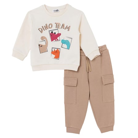 HelloBaby Erkek Bebek Eşofman Takımı Hayvan Baskılı Bağcıklı Bisiklet Yaka Long Sleeve Lastikli