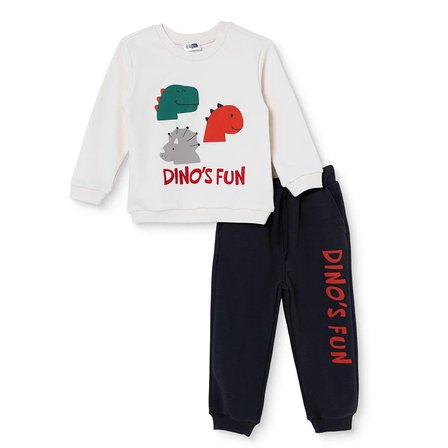 HelloBaby Erkek Bebek Eşofman Takımı Dinozor Baskılı Bisiklet Yaka Long Sleeve Ribanalı