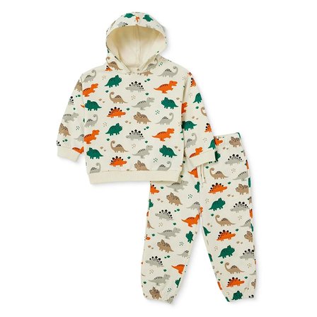 HelloBaby Erkek Bebek Eşofman Takımı Dinozor Baskılı Bağcıklı Kapüşonlu Long Sleeve Lastikli