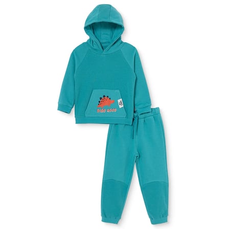HelloBaby Erkek Bebek Eşofman Takımı Dinozor Baskılı Bağcıklı Kapüşonlu Long Sleeve Ribanalı