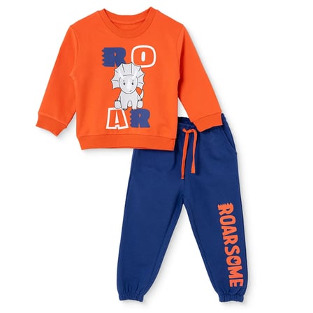 HelloBaby Erkek Bebek Eşofman Takımı Dinozor Baskılı Bağcıklı Bisiklet Yaka Long Sleeve Ribanalı