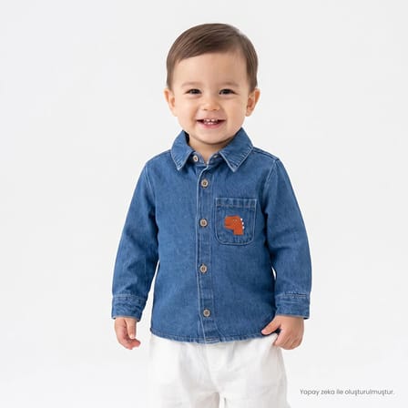 HelloBaby Erkek Bebek Gömlek Dinozor Baskılı Düğmeli Gömlek Yaka Long Sleeve