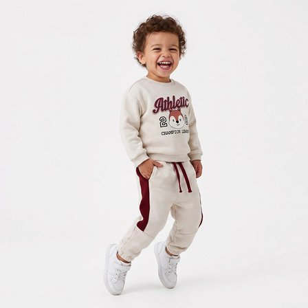HelloBaby Erkek Bebek Eşofman Takımı Hayvan Baskılı Fermuarlı Bisiklet Yaka Long Sleeve Ribanalı