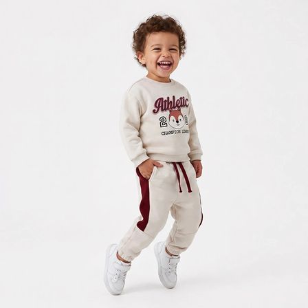 HelloBaby Erkek Bebek Eşofman Takımı Hayvan Baskılı Fermuarlı Bisiklet Yaka Long Sleeve Ribanalı