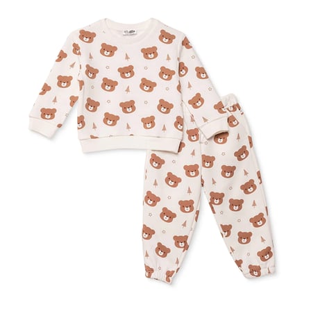 HelloBaby Erkek Bebek Eşofman Takımı Ayı Baskılı Bağcıklı Bisiklet Yaka Long Sleeve Ribanalı