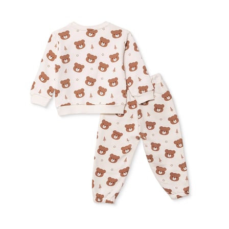 HelloBaby Erkek Bebek Eşofman Takımı Ayı Baskılı Bağcıklı Bisiklet Yaka Long Sleeve Ribanalı