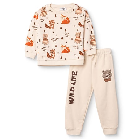 HelloBaby Erkek Bebek Eşofman Takımı Hayvan Baskılı Bisiklet Yaka Long Sleeve Ribanalı
