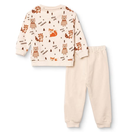 HelloBaby Erkek Bebek Eşofman Takımı Hayvan Baskılı Bisiklet Yaka Long Sleeve Ribanalı