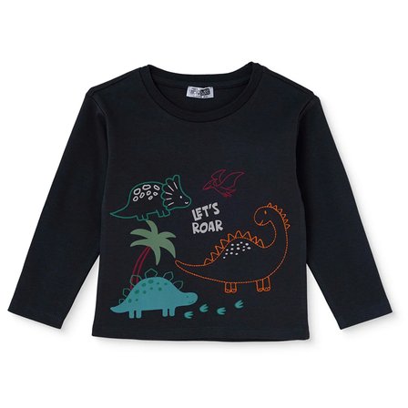 HelloBaby Erkek Bebek Tişört Dinozor Baskılı Bisiklet Yaka Long Sleeve