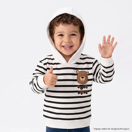 HelloBaby Erkek Bebek Kapüşonlu Sweatshirt Ayı Baskılı Kapüşonlu Long Sleeve