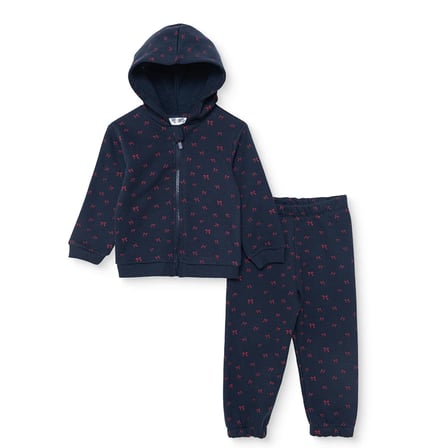 HelloBaby Kız Bebek Eşofman Takımı Fiyonk Baskılı Fermuarlı Kapüşonlu Long Sleeve Lastikli