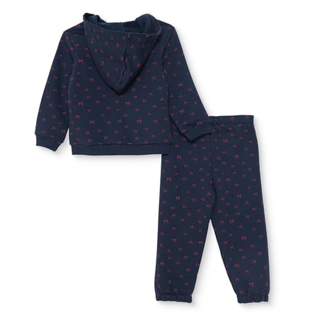 HelloBaby Kız Bebek Eşofman Takımı Fiyonk Baskılı Fermuarlı Kapüşonlu Long Sleeve Lastikli