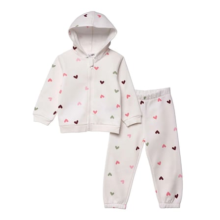HelloBaby Kız Bebek Eşofman Takımı Kalp Baskılı Fermuarlı Kapüşonlu Long Sleeve Lastikli