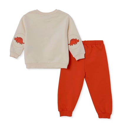 HelloBaby Erkek Bebek Eşofman Takımı Dinozor Baskılı Bağcıklı Bisiklet Yaka Long Sleeve Ribanalı