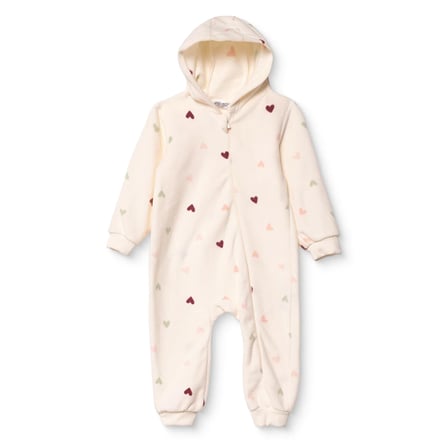 HelloBaby Kız Bebek Polar Tulum Kalp Baskılı Fermuarlı Kapüşonlu Long Sleeve Lastikli
