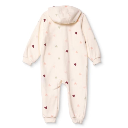 HelloBaby Kız Bebek Polar Tulum Kalp Baskılı Fermuarlı Kapüşonlu Long Sleeve Lastikli